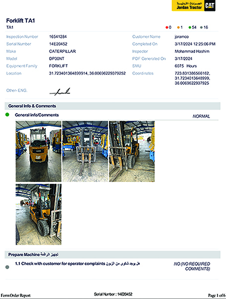 Cat Forklift Inspection Report